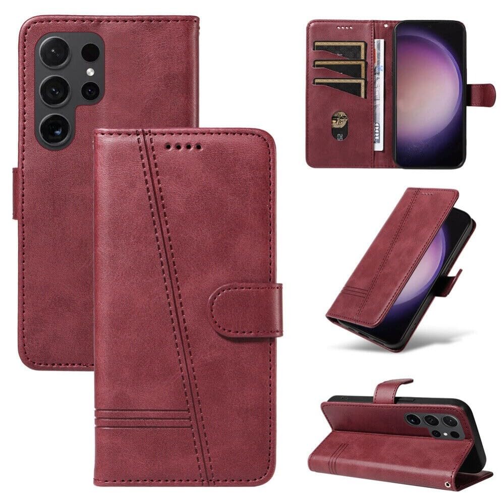 Compatible avec Samsung Galaxy S9 (Couleur : bordeaux) lignes étui portefeuille en cuir Flip Cover