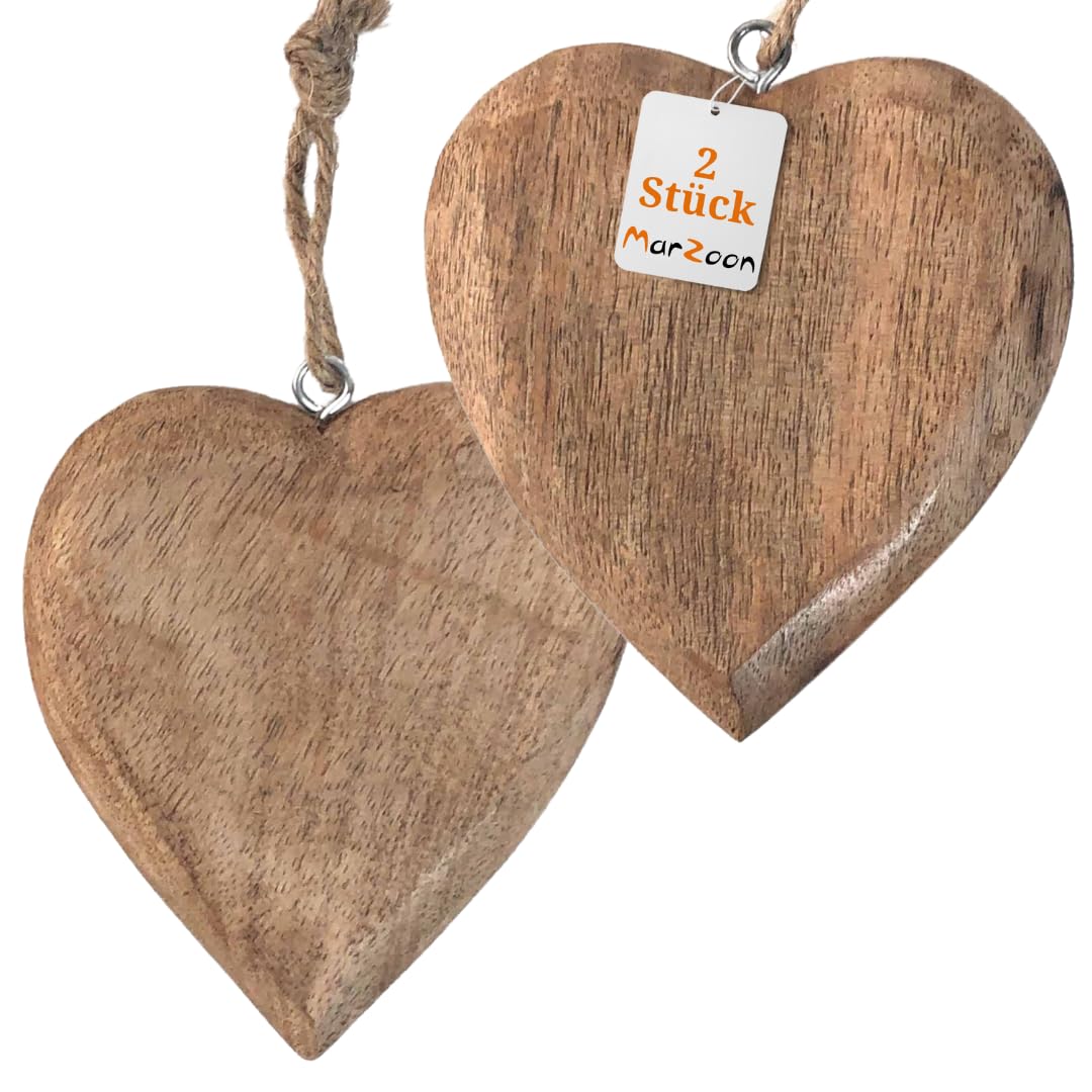 2 ciondoli in legno a forma di cuore, 10 x 9,5 cm, con cuori massicci da appendere, decorazione per finestre vintage