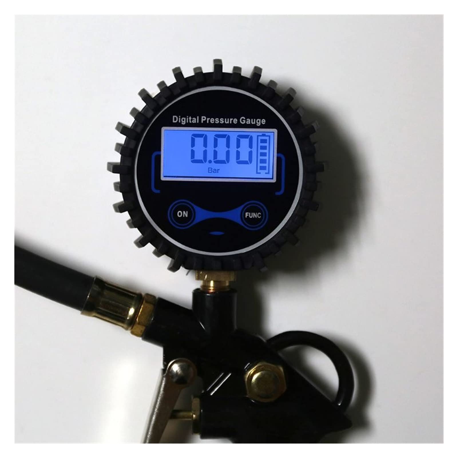 Inflador de neumáticos de Aire para automóvil con manómetro Digital Tipo de Manguera de Mandril de Aire de 200 PSI (Negro)