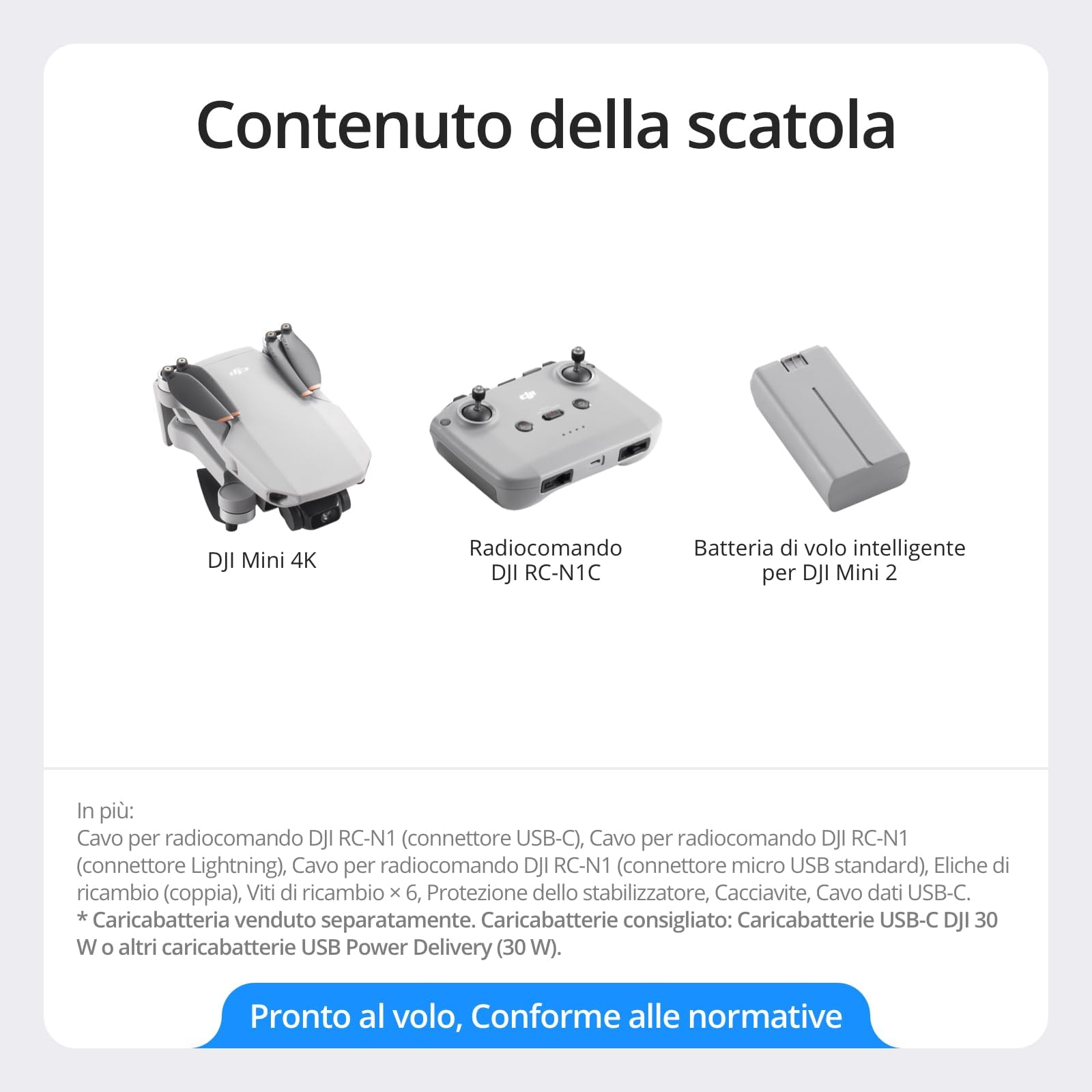 DJI Mini 4K, drone per adulti, fotocamera 4K HD, < 249 g, stabilizzatore 3 assi, trasmissione video 10 km, return automatico, resistenza al vento, 1 batteria per tempo di volo 31', volo intelligente