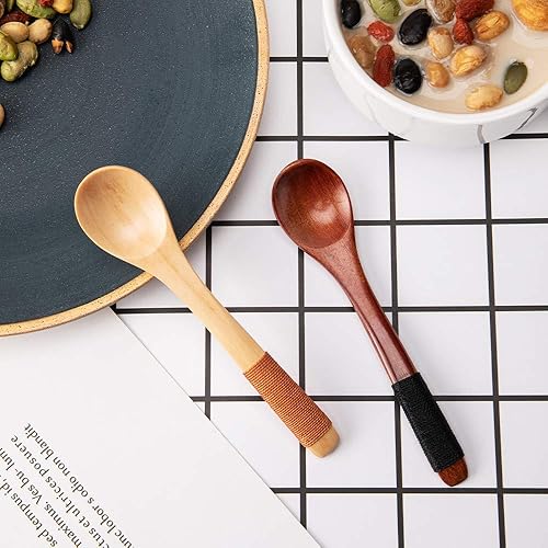 Miniatura 6 de sansheng 4 Pcs Mini Wooden Spoons, Wood Soup Spoons for Eating Mixing Stirring Cooking, Handle Spoon with Japanese Style Kitchen Utensil, with Tied