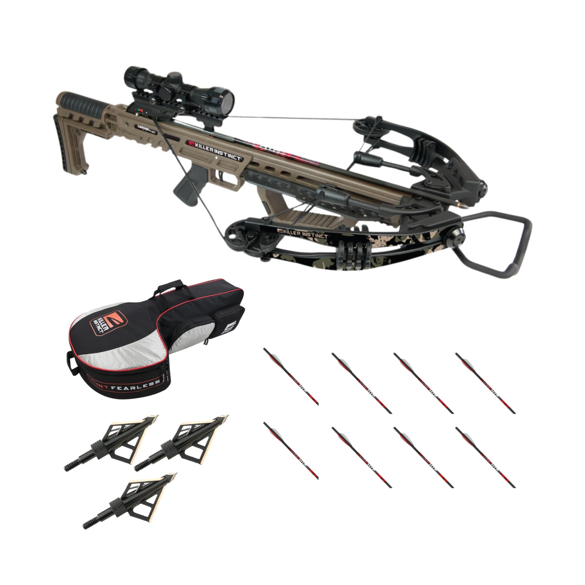 Killer Instinct Lethal HD405 Crossbow Kit Bundle with a Crossbow Case, 8 Hypr-V Crossbow Bolts and 100-Grain Hunting Broadheads