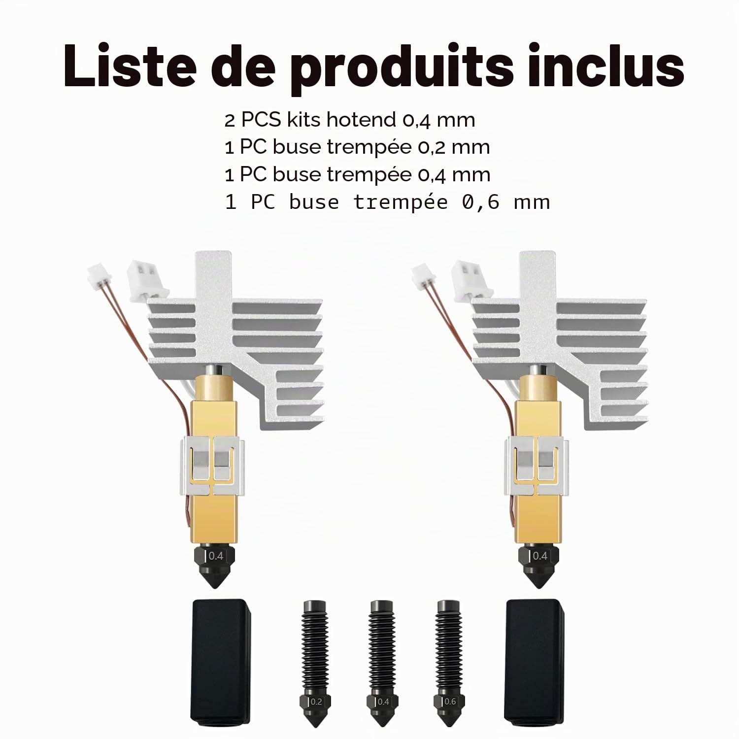HzdaDeve Lot de 2 têtes d'extrusion en acier trempé en céramique pour Centauri Carbon 2/CC2, kit extrudeur, cartouche chauffante, couvercle en silicone, bloc chauffant avec buses trempées