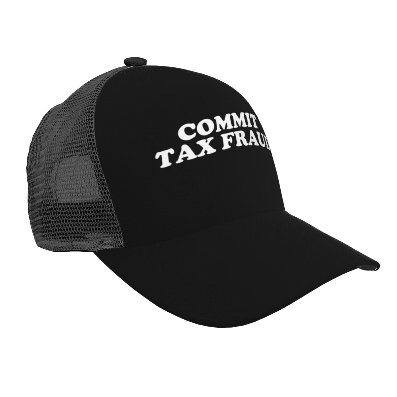 Melbrakin Unisex As Pic Commit Tax Fraud Baseball Cap For Men Women Adjustable Mesh Trucker Hat Black