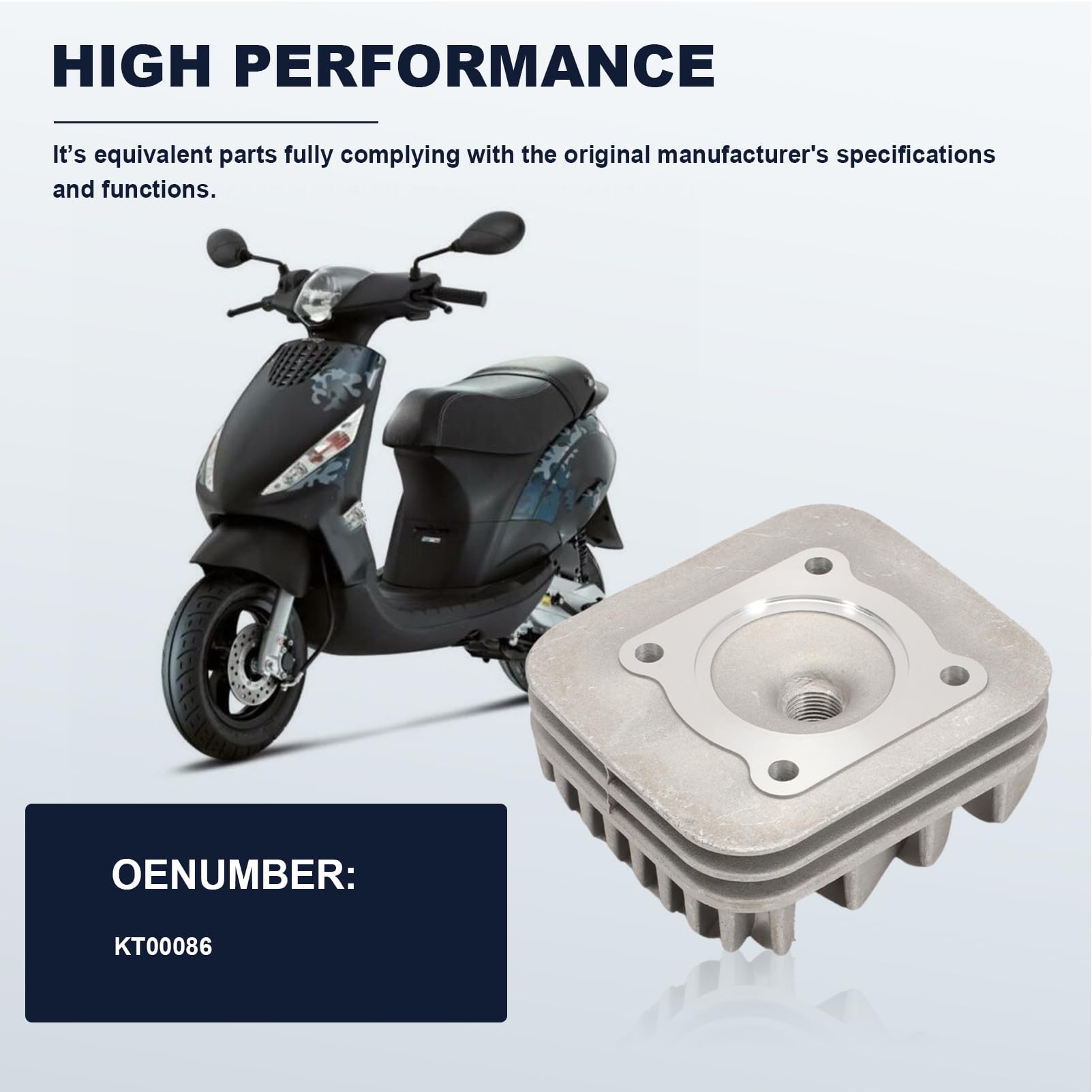 KT00086 - Grupo térmico cilindro Evolution 70 cc D.48 Piaggio AC Aria SP.12 hierro fundido refrigerado por aire para motores Piaggio Gilera, 6 trasvases con escape elíptico y cabeza de una