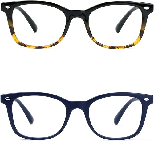 Lentes de bloqueo de luz azul, 2 pares de anteojos de computadora para antifatiga visual, elegante marco ovalado, antirreflejos