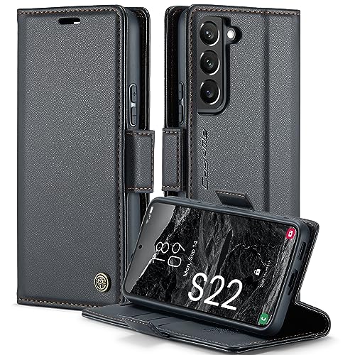 XYGLOW Coque pour Samsung Galaxy S22 5G Etui RFID Protection Housse en Premium Cuir Pochette Portefeuille Rabat Clapet Case Porte Carte Magnétique Étui pour Samsung Galaxy S22 5G 6.1'' - Noir