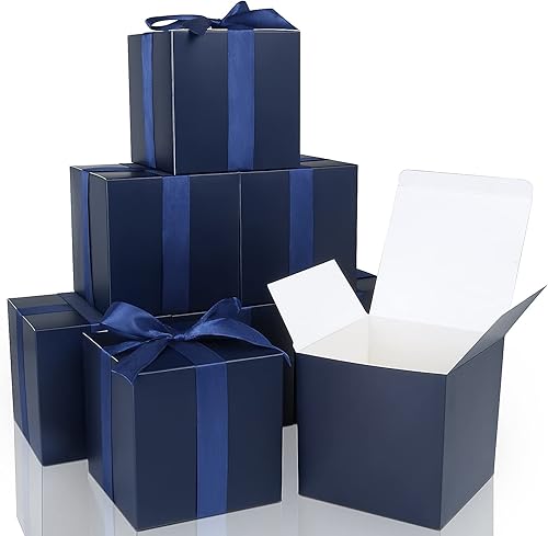 COTOPHER Paquete de 25 cajas de regalo pequeñas de 6 x 6 x 6 pulgadas, cajas de regalo azules con tapas para regalos, manualidades, recuerdos de