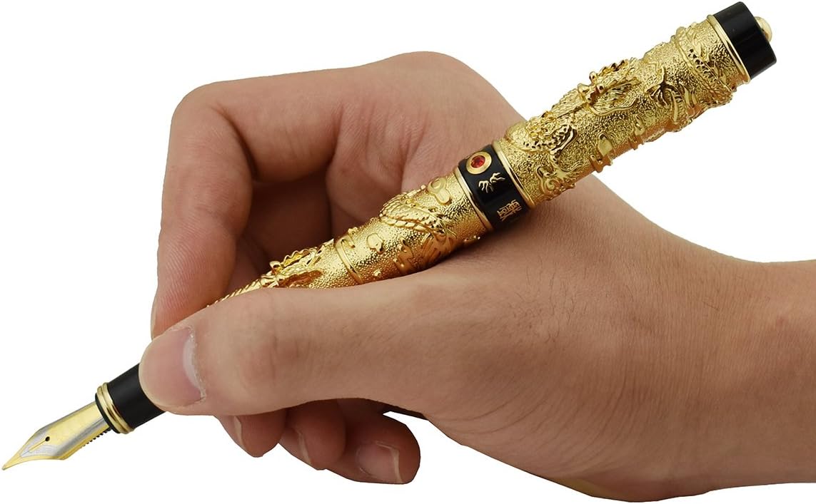 Jinhao Deluxe Golden Double Dragon Fountain Pen with Ink Refills Converter