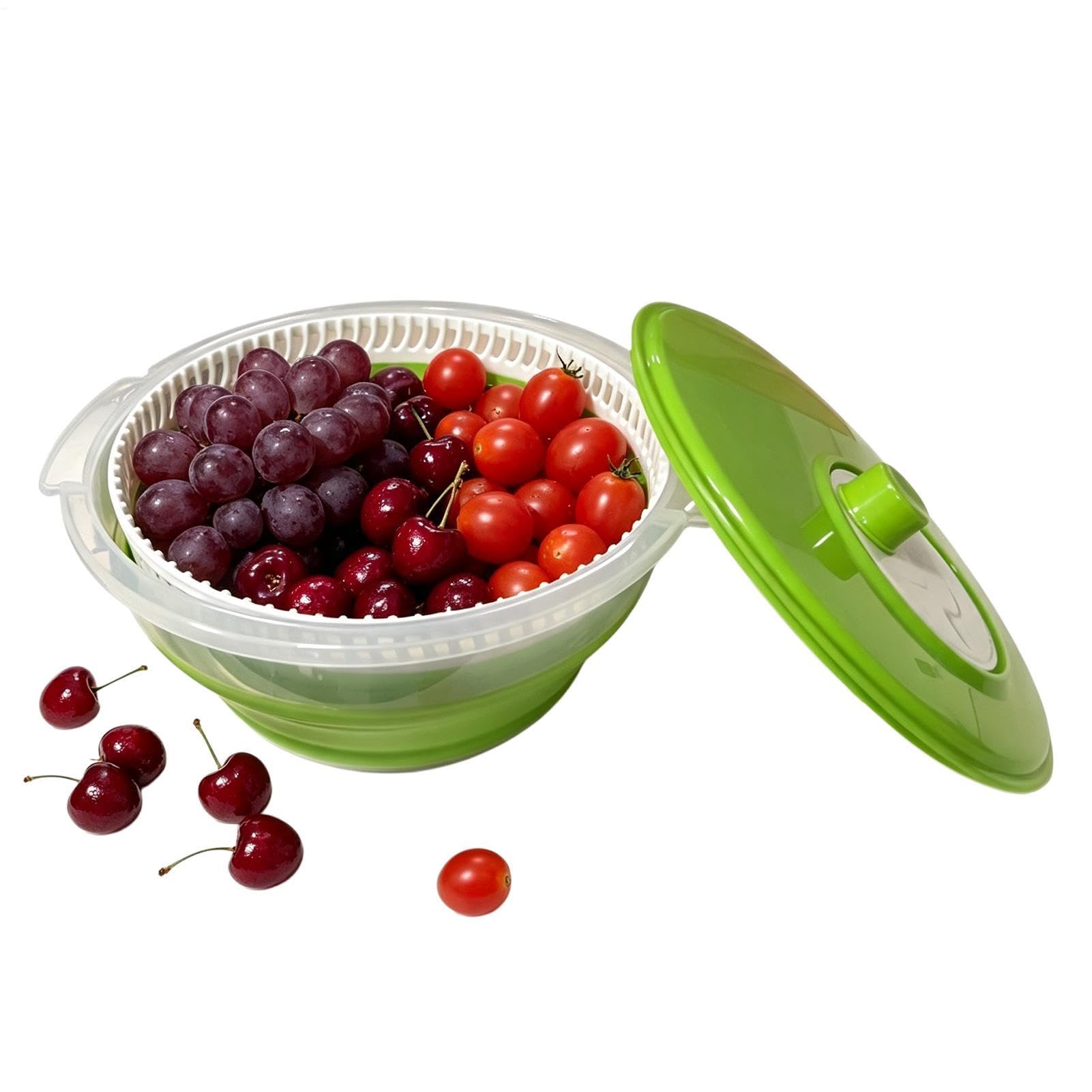 Generisch Salatschleuder Tragbar, Faltbar, Manuell, Trockner Und Dehydrator | Fruchtschleuder mit Waschfunktion für die heimische Küche zum Waschen, Reinigen, Abtropfen von Blattgemüse, Beeren, Trauben
