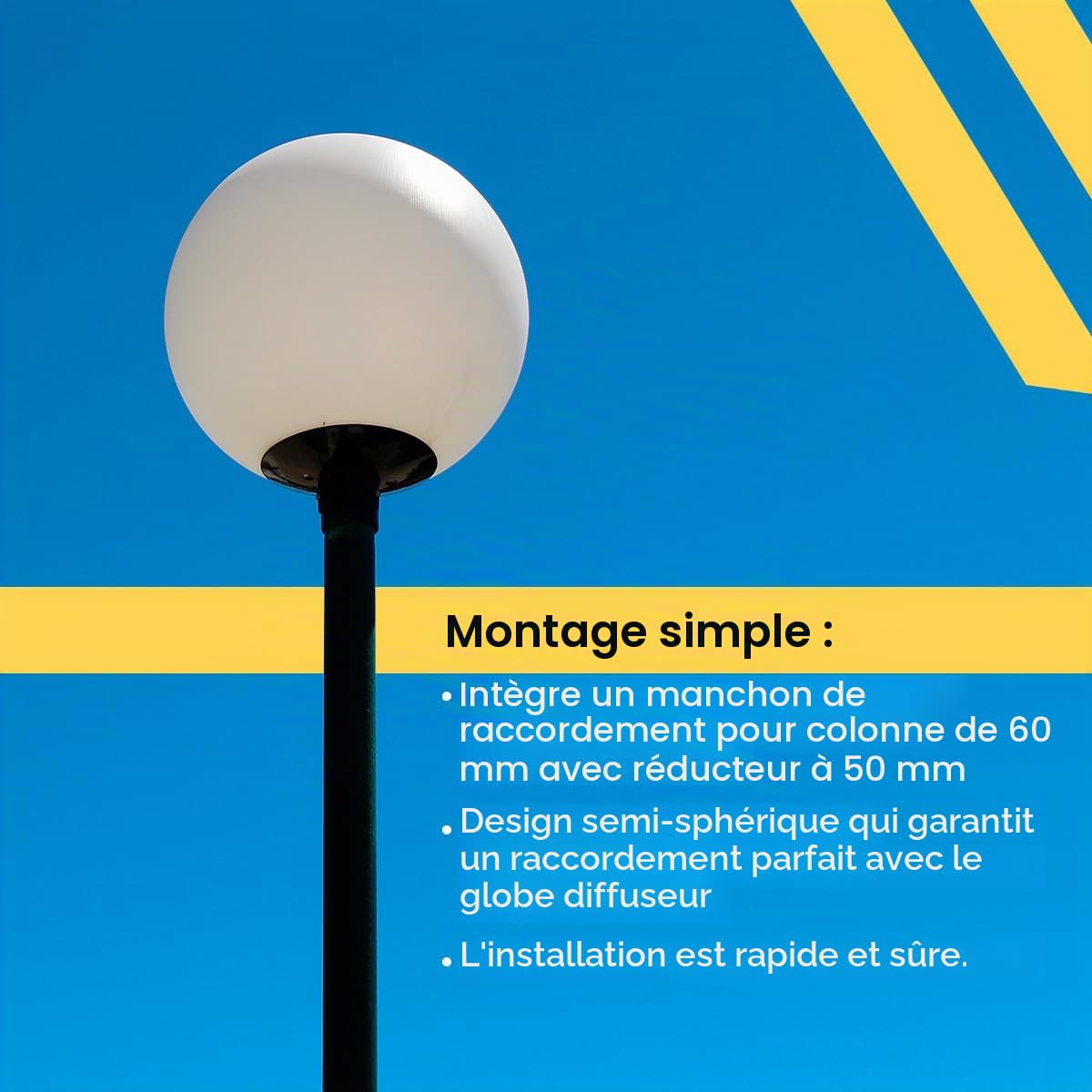 Kit d'éclairage extérieur - Diffuseur sphérique en polyéthylène 30 cm opale + base en polycarbonate E-27 gris - Idéal pour jardins, parcs, chemins et espaces publics