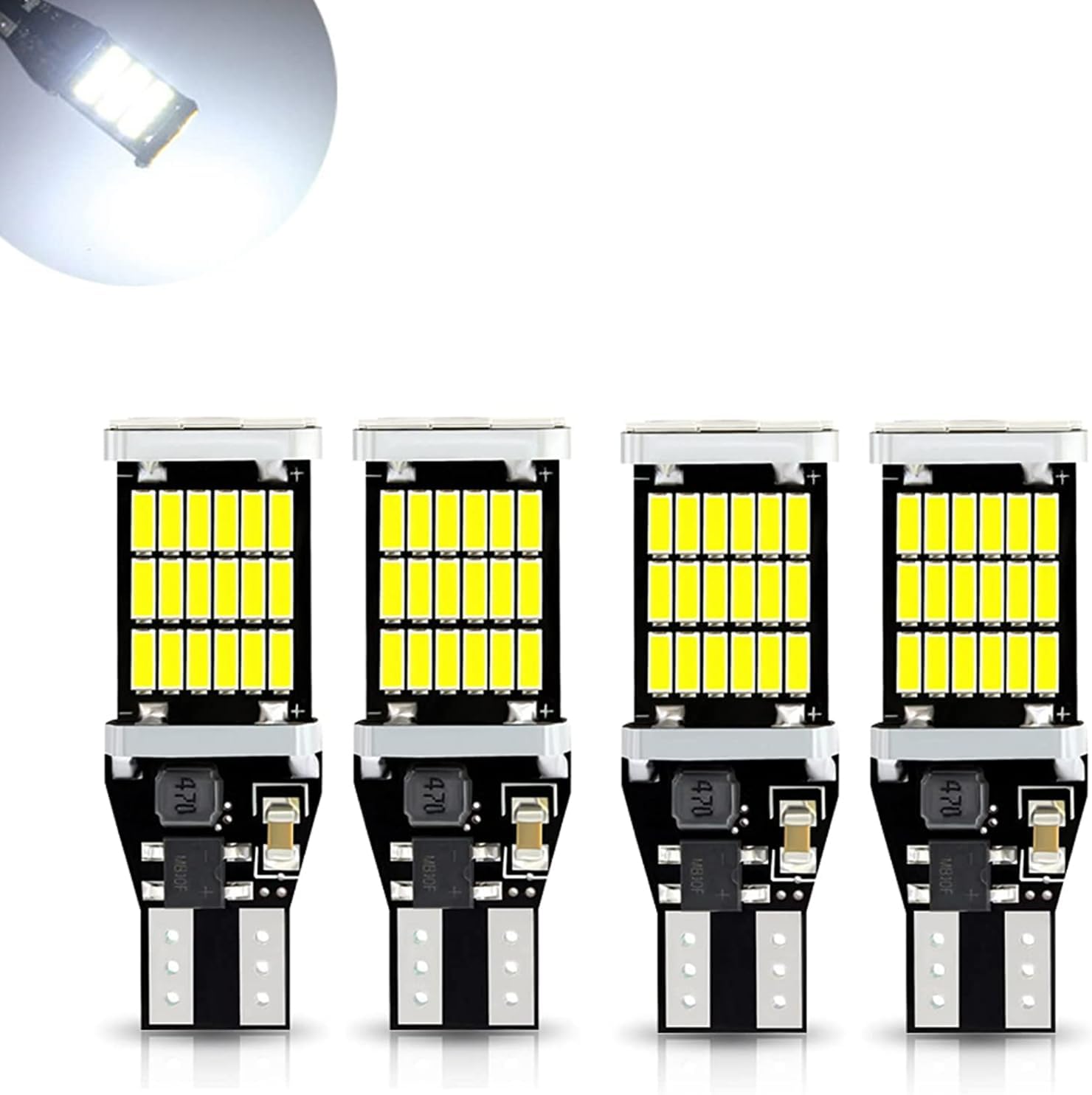 GKmow 4 PCS T15 4014 45SMD LED Reverse Light, 6500K 800LM