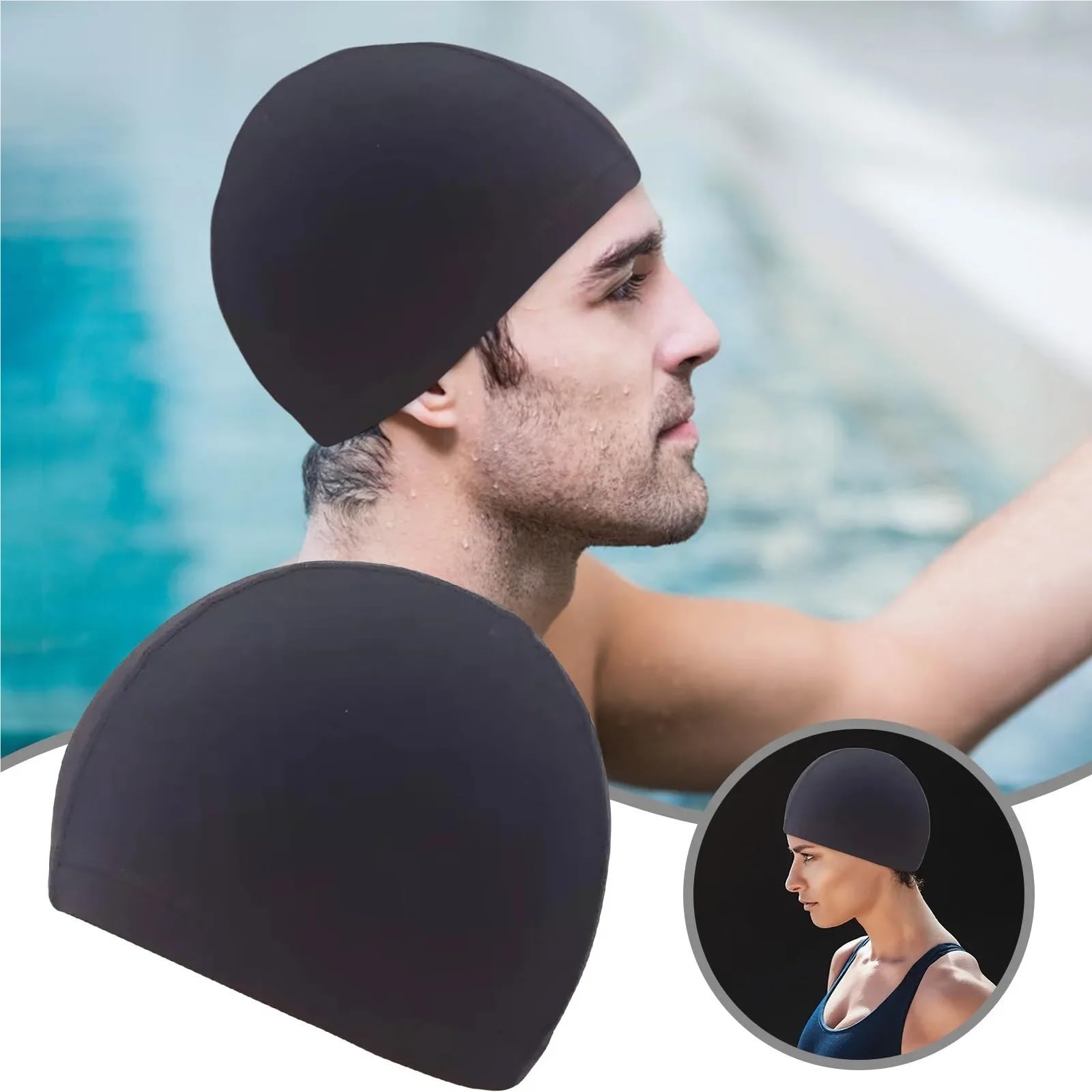 Gorro de natación Nailon elástico, Protectores oídos Pelo Largo, Gorro Piscina Delgado, Accesorios, 2 uds para Uso En Piscinas