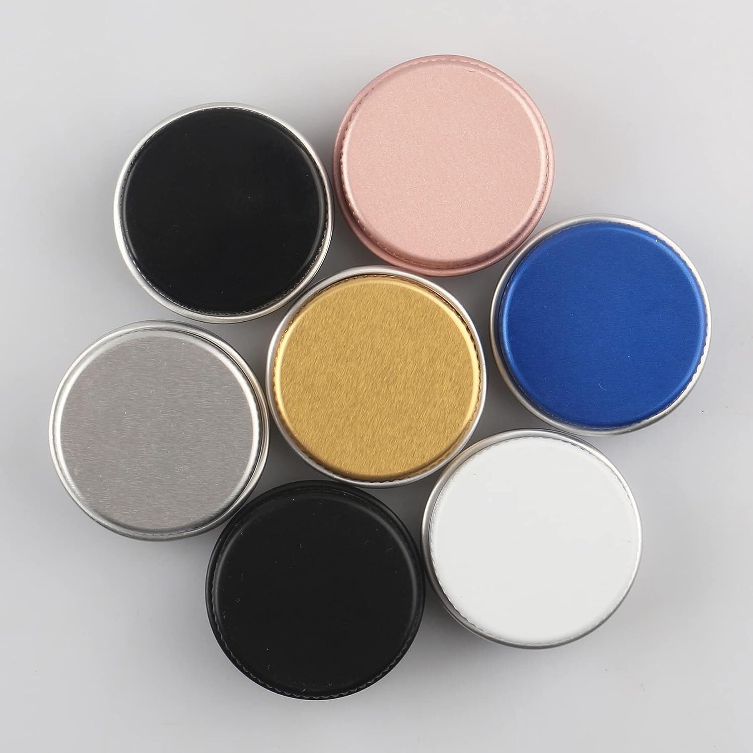 48 szt. 10 ml niebieskie puste okrągłe aluminiowe puszki z zakrętkami słoiki do przechowywania pojemniki na kosmetyki garnki 6 szpatułkami(Silver,15ml)