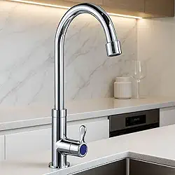 Torneira Cozinha Bancada Gourmet Aço Inoxidável Cromado Brilhante ABS Bica Móvel água fria Flexível Resistente PEGWEB (Cromado)