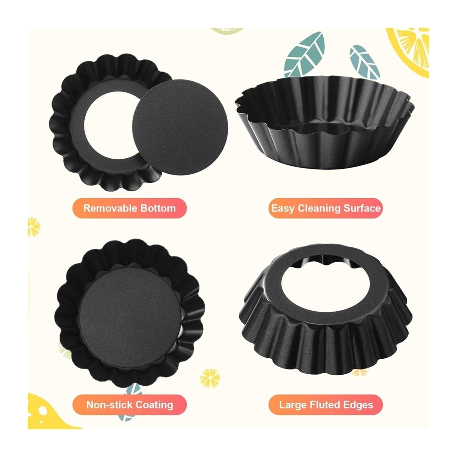 10 moldes for mini tartaletas con forma de huevo, compatibles antiadherentes desmontables for cupcakes, quiches y otros utensilios repostería