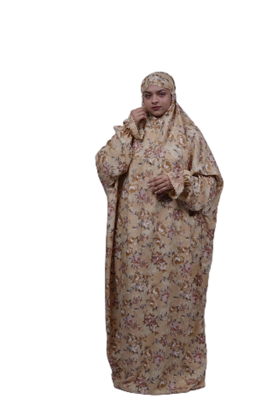 | Premium Crepe Beige Floral Prayer Dress-image-43