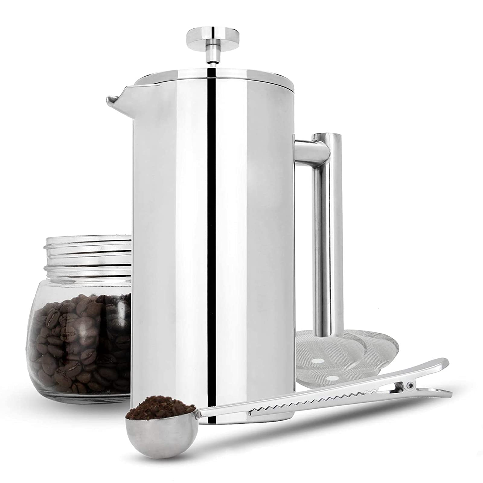 Zaparzacz do kawy French Press Cafetiere, prasa do kawy ze stali nierdzewnej, filtry/łyżki pomiarowe / klips do torby, izolacja z podwójnymi ściankami, zestaw do zaparzania kawy, 350 ml