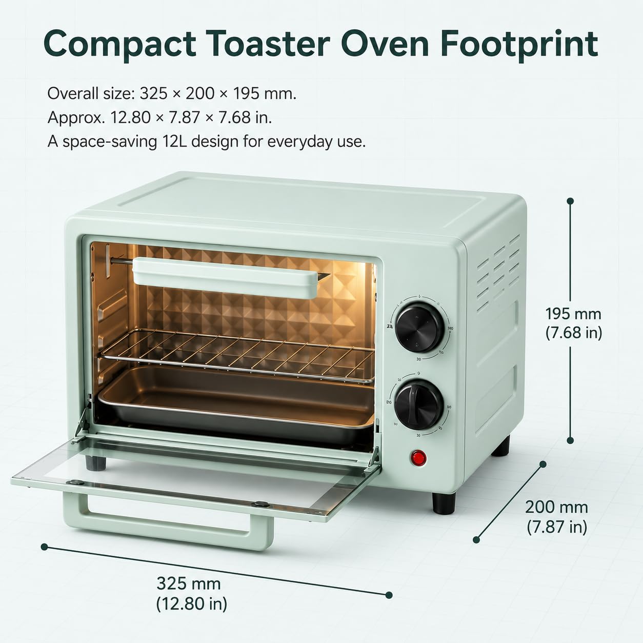 Horno eléctrico encimera, 12 L, 600 W, temporizador 60 minutos