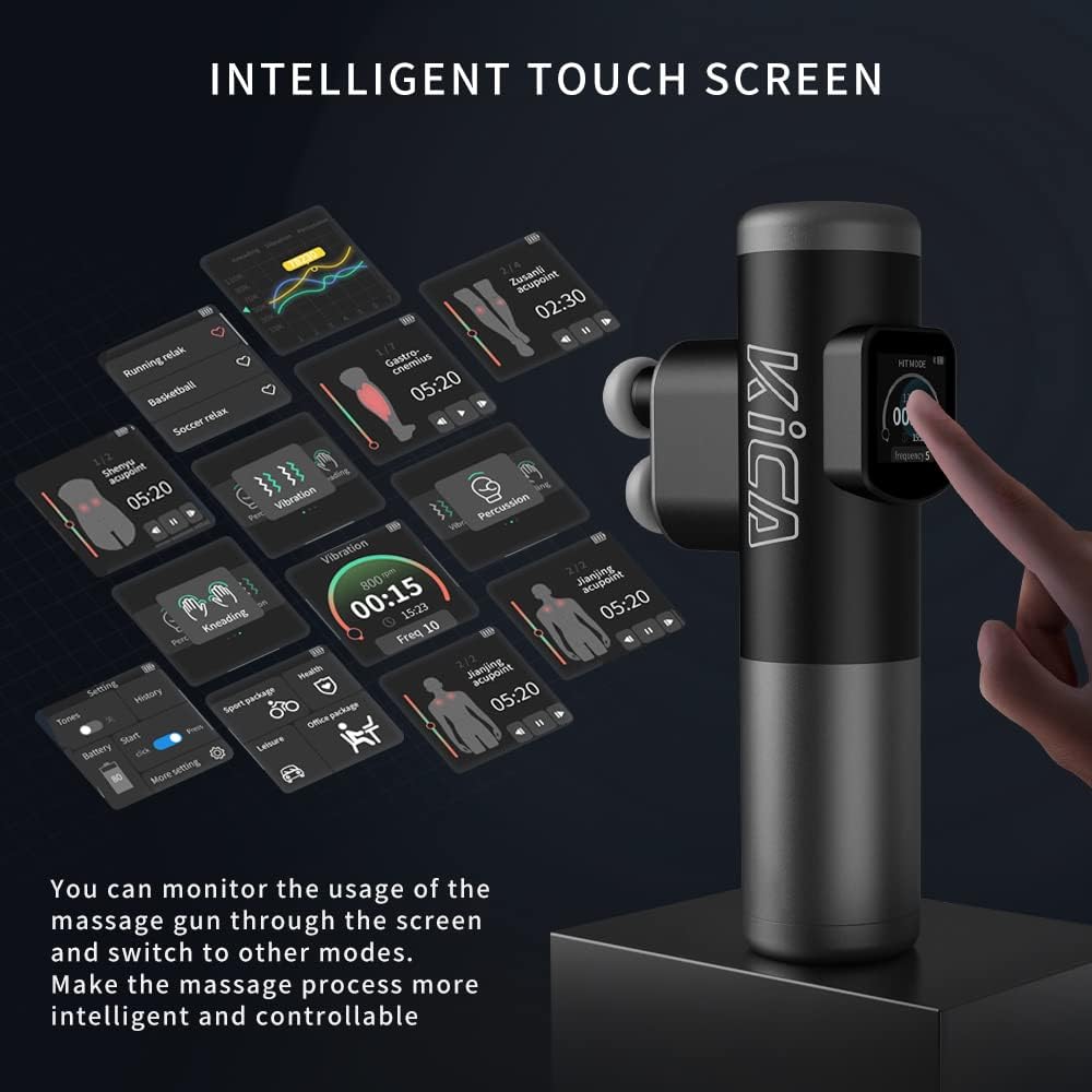 KiCA Pro Pistola Massaggio Muscolare Professionale -Design Delle Testine Di Doppie con LED Touch Screen,10 Velocità 5200RPM, Potenza Fino a 13 kg di Forza di Stallo e Ampiezza di 10 mm Kica Pro Nero - Immagine 5