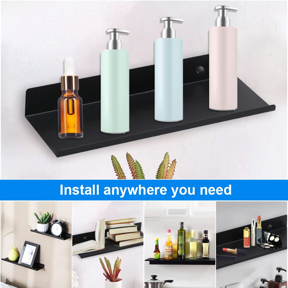 Mensola Bagno Nera da Muro 30CM in Metallo Moderne 2 Pezzi con Fori e Viti