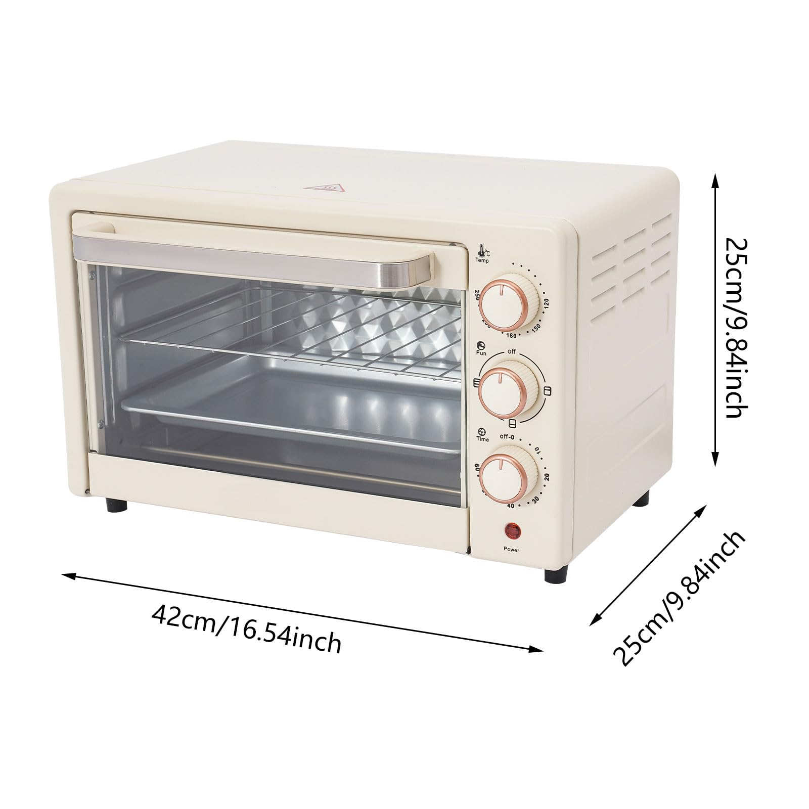 Forno elettrico da 22 l, 1000 W, mini forno da tavolo con timer da 60 minuti e regolazione della temperatura 120-250 °C, griglia e teglia per pizza e torte, bianco