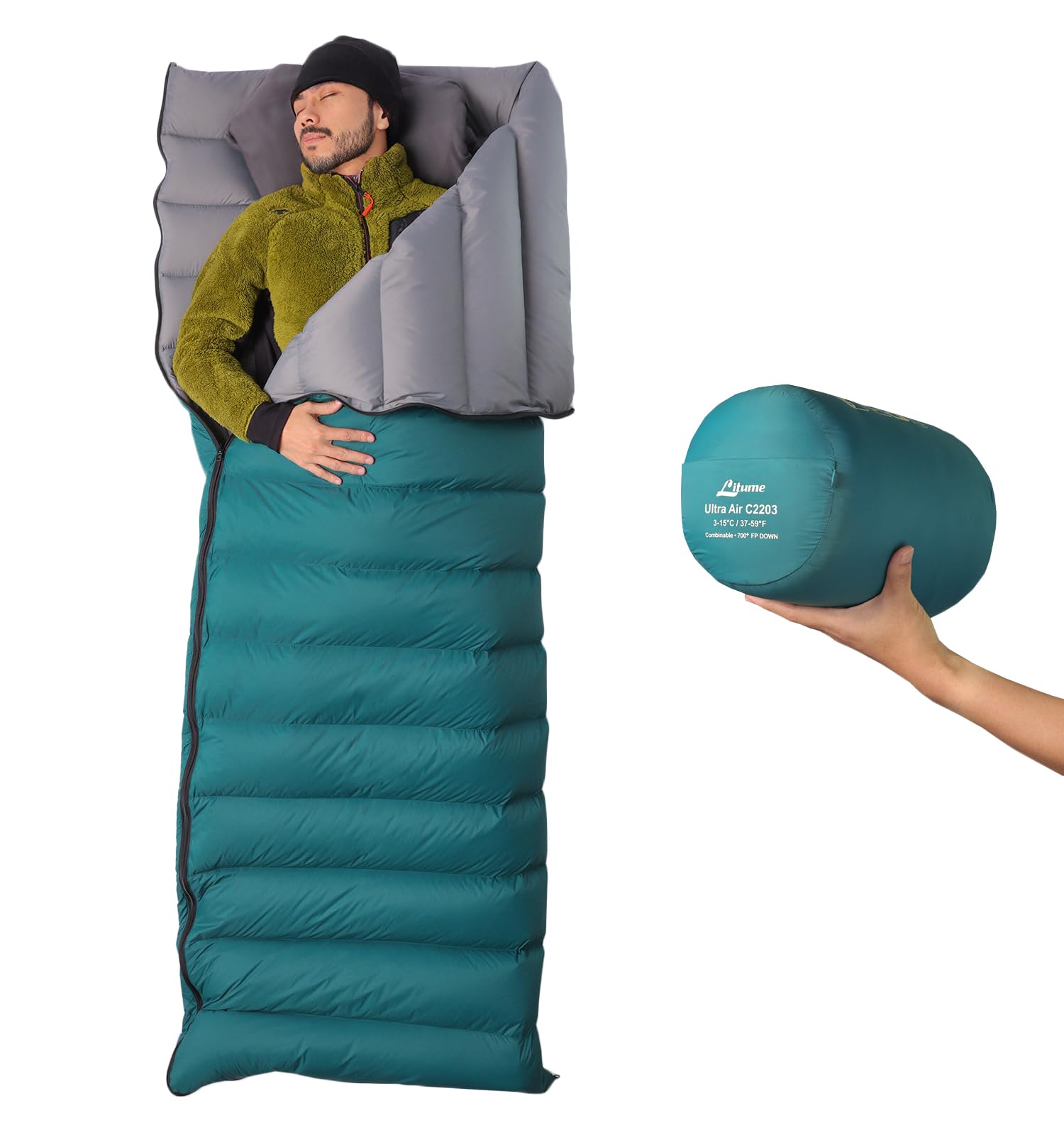 Litume Combinable Down Sleeping Bag, Lightweight, Packable Adults, Double Sleeping Bag, for Backpacking, Camping, Family, Traveling Compact with Stuff Sack Sleep Sacks(C2203)