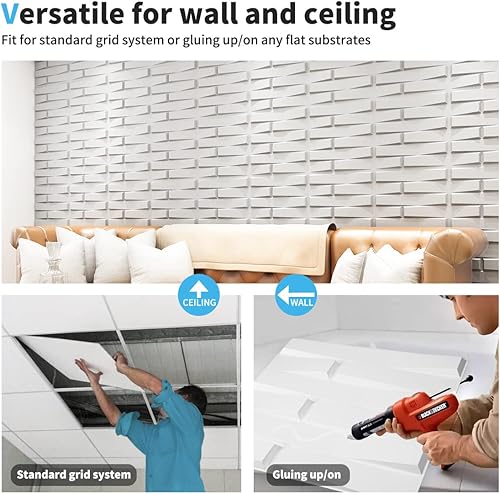 Miniatura 162 de Art3d Paneles para pared 3D para decoración de paredes de interior Rectángulo 3D Blanco,Rectángulo 3D,Negro -,Diamond,Blanco suave,white