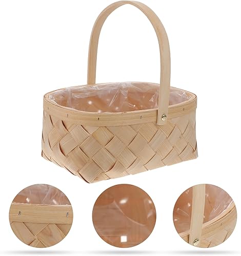 Miniatura 7 de Cesta grande de almacenamiento de virutas de madera tejida con asa, cesta de jardín de ratán hecha a mano para organización del hogar, fiesta y