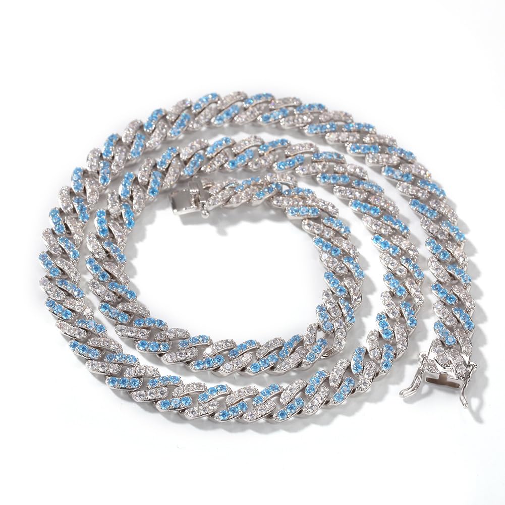 Chainzilla 12mm Alloy Steel with Cubic Zirconia Stones(Blue,White) Iced Out Round Cuban Chain For Men & Boys (White Color) (20 inch) (B0CHQFDY3V) Amazon Price History, Amazon Price Tracker