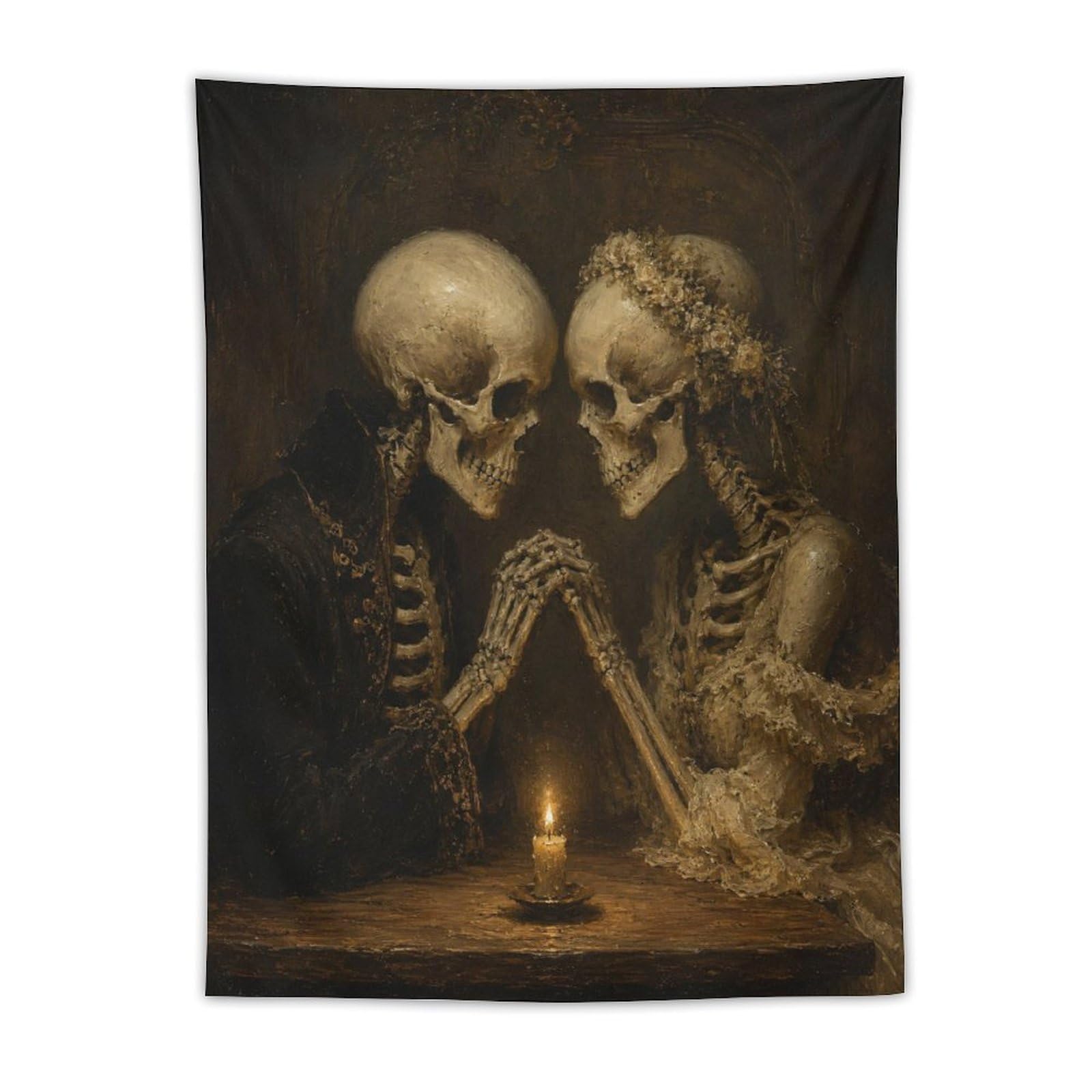 W7C8U2X3 Skeleton Couple Candlelight Wall Tapestry, College Dorm