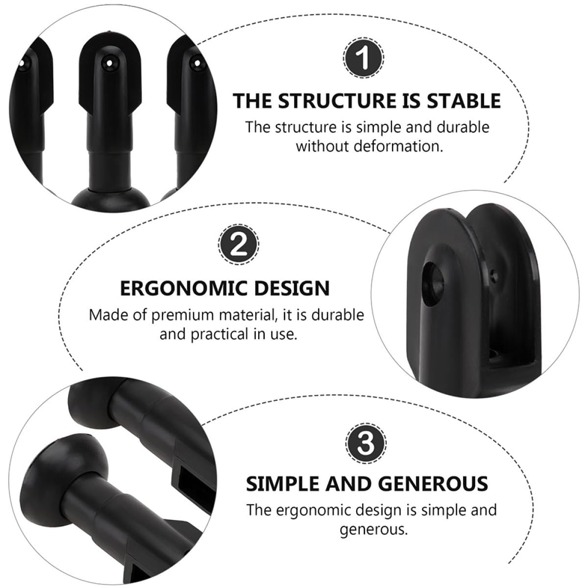 LIFKOME 2 Soportes de Plástico Negro para Mampara de Baño Altura Ajustable Resistente Corrosión