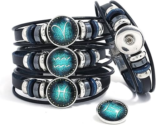 Miniatura 4 de 2 piezas de pulsera de cuero de constelación zodiacal multicapa hecha a mano con signos del zodiaco entrelazados para hombres y mujeres, joyería