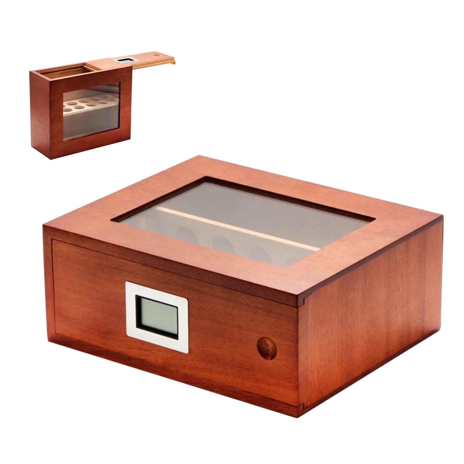 Umidificatori per sigari, Scatola Porta sigari con igrometro e umidificatore, Finestra di visualizzazione in Vetro Traslucido, Coperchio apribile