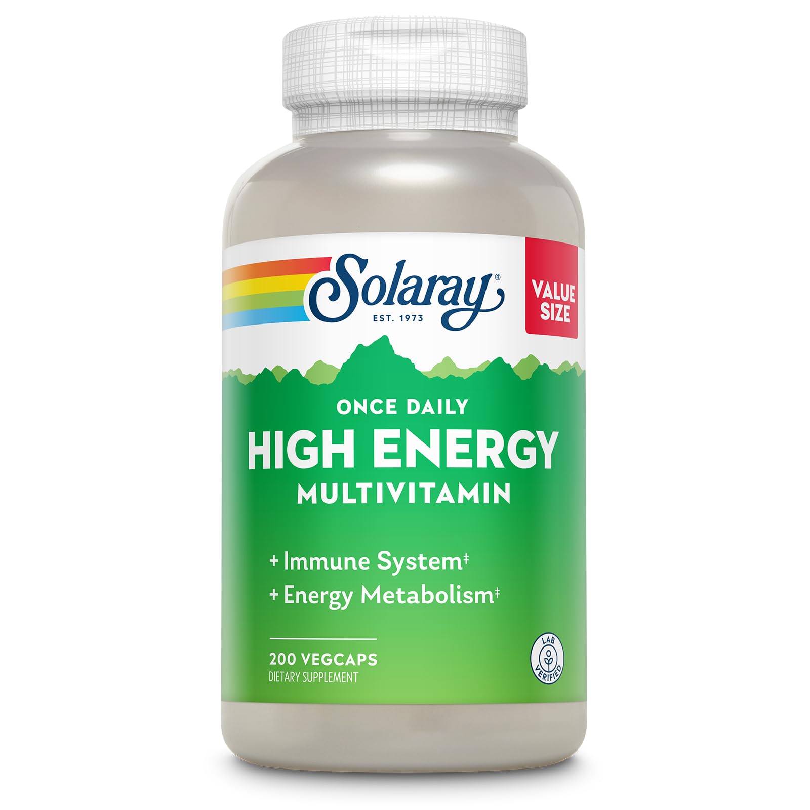 SOLARAY Multivitamínico de alta energía de una vez al día para mujeres y hombres Suplementos energéticos Apoyo inmunitario con vitamina C, A, D y E Complejo de vitamina B Minerales traza Garantía de 60 días 200 porciones 200 cápsulas vegetales