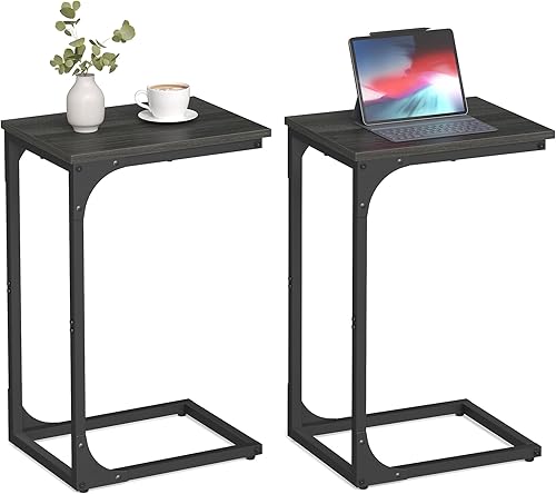 Miniatura 16 de VASAGLE - Mesa auxiliar en forma de C, mesa lateral pequeña para sofá, mesa de sofá con marco de metal para sala de estar, dormitorio, mesita de