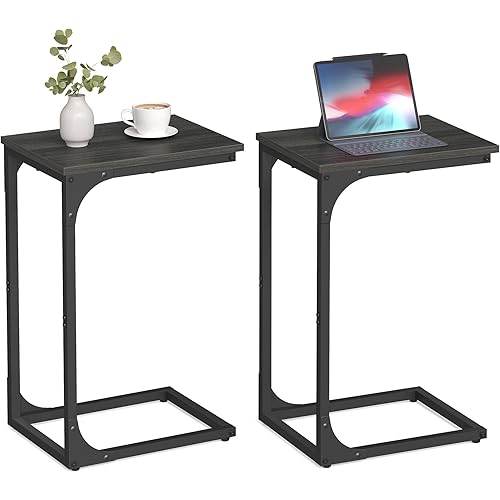 VASAGLE C-Shaped End Table Set of 2, Small Side Table for Couch, Sofa Table with Metal Frame for Living Room, Bedroom, Bedside, Ebonized Oak and Black