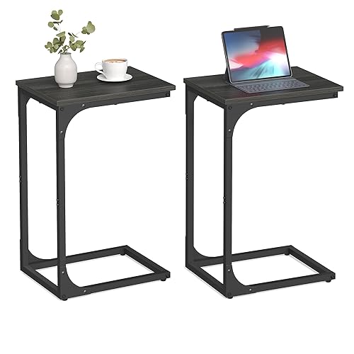 VASAGLE C-Shaped End Table Set of 2, Small Side Table for Couch, Sofa Table with Metal Frame for Living Room, Bedroom, Bedside, Ebonized Oak and Black - 2 - Ebonized Oak + Black