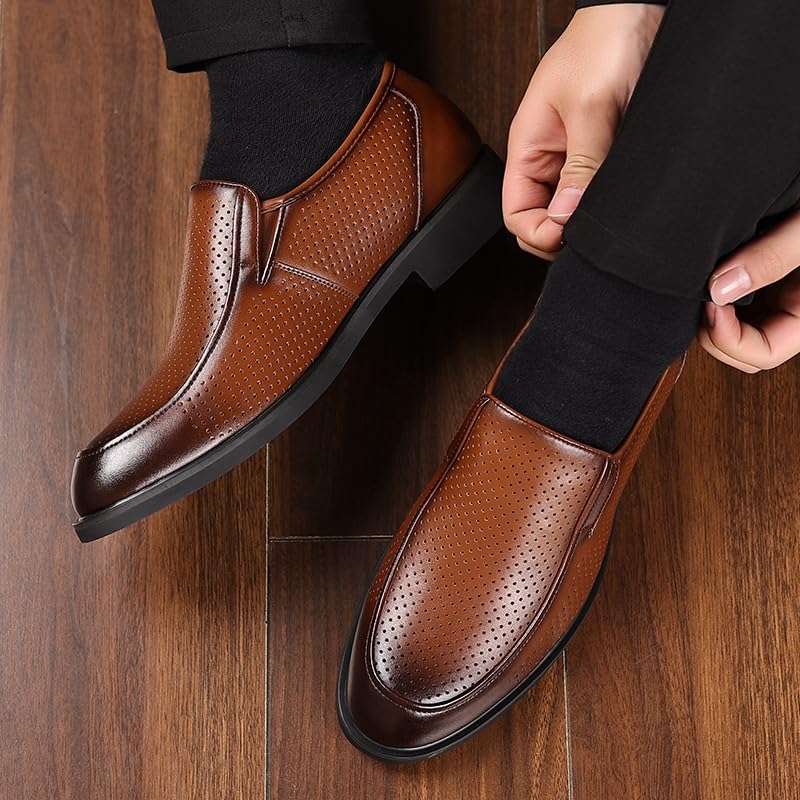 Slip-On Dress Oxford Shoes for Men Classic Formal Tuxedo Shoes Breathable Hollow Walking Office Loafers Work Flats Anti-Slip Low Top Non Slip Prom2