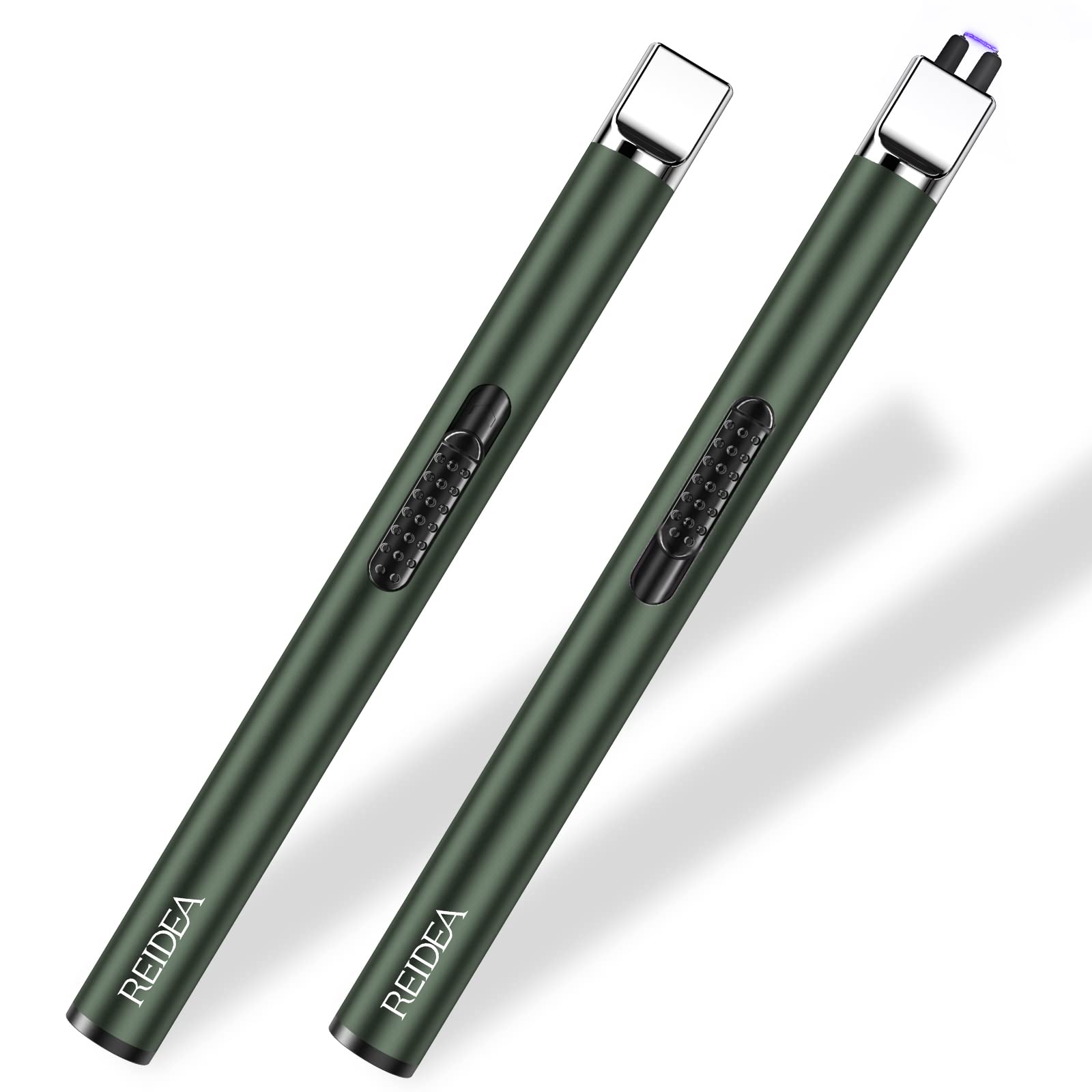 REIDEA Lighter S4 Electric Candle Lighter USB Rechargeable with Safety Switch, Flameless Portable Fast Heat Windproof Plasma Lighters, Perfect for Home Cooking BBQ Camping Fireworks(2 Pack Pine Green)