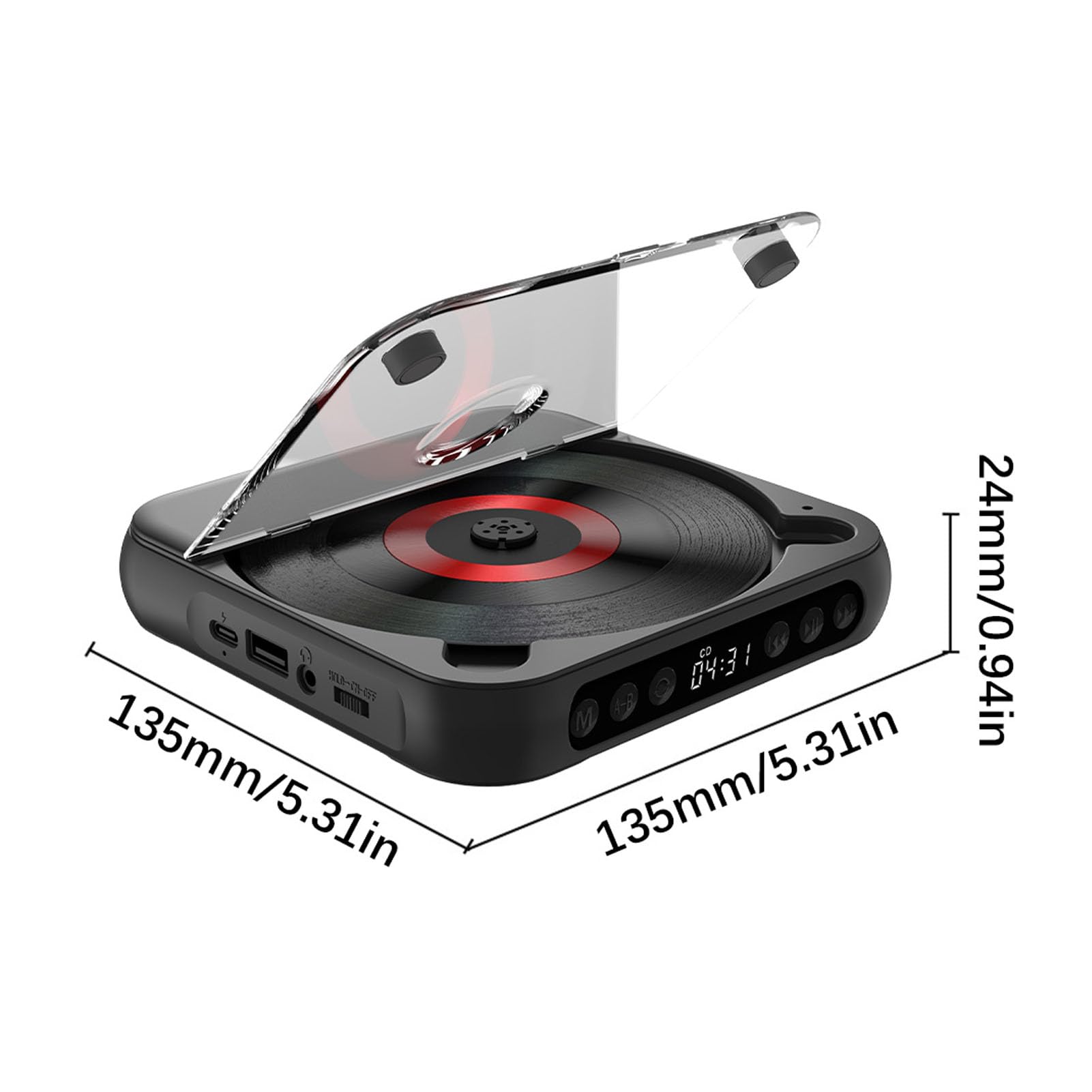 Yosoo Health Gear Lettore CD Portatile, Lettore CD Ricaricabile Bluetooth 5.3 con Doppi Altoparlanti Stereo Batteria da 2000 MAh Jack per Cuffie USB AUX LCD per Viaggi in Auto a Casa Uso Esterno