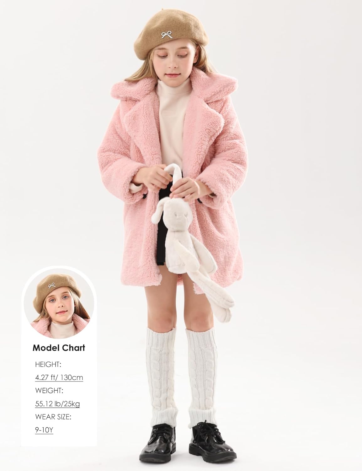 Wyeysyt Girls Faux Fur Fleece Jacket Toddler Kids Long Winter Warm Coat Fuzzy Button Down Coat with Pockets - Image 4