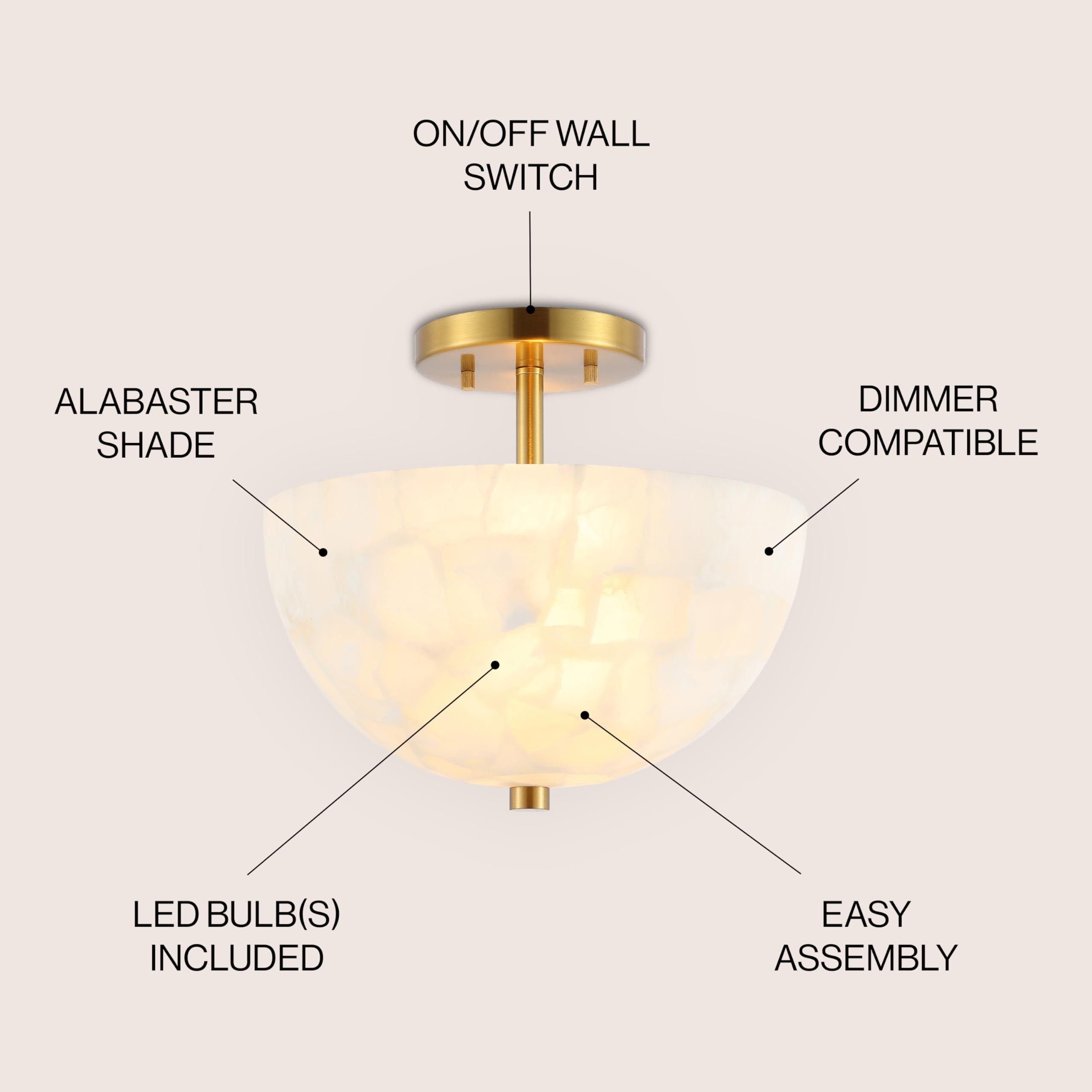 JONATHAN Y JYL1203A Chiara 20,32 Cm 1-Luz Moderna Contemporânea Alabastro/Ferro Quadrado LED Montagem Semi Embutida, Mármore Branco/Latão Dourado Para Corredor, Quarto, Banheiro E Armário