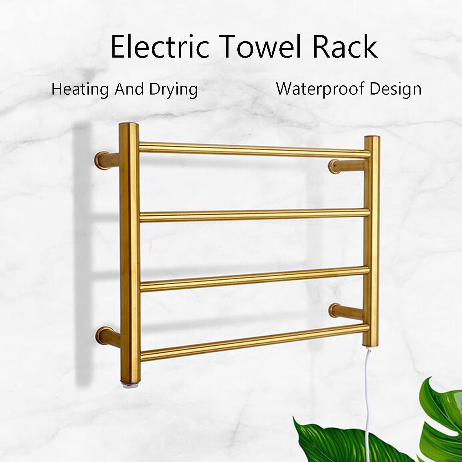 Gold Heated Rack Bathroom Accessories, Wall Mounted Electric Heated Towel Rail 4 Bars Stainless Steel Electric Drying Racks with Timer