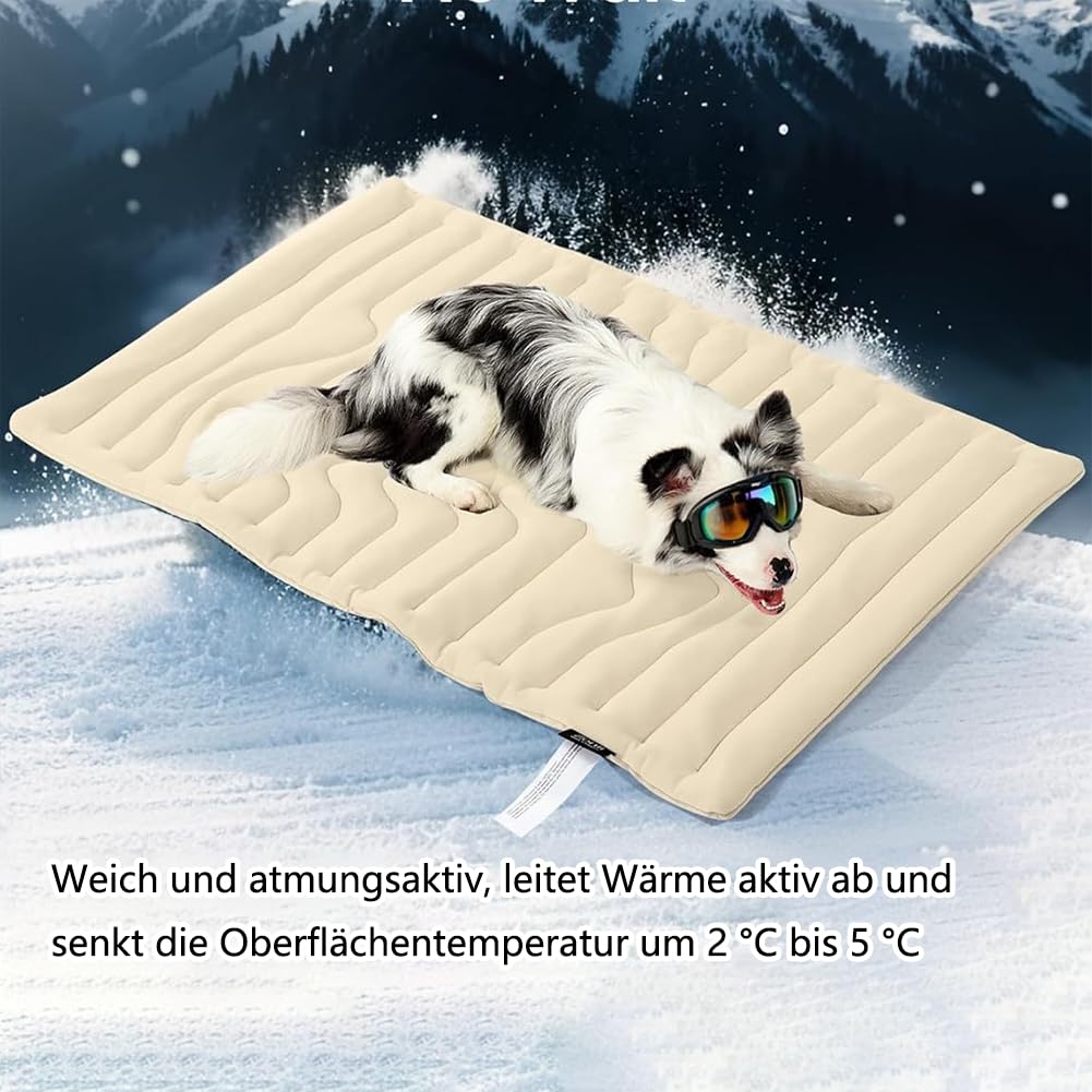 Die Innovative Kühlmatte Für Hunde, KüHlmatte Hund SelbstküHlend, Waschbar KüHldecke für Hunde, Faltbare Sommer-Haustiermatte, Wendbar für Ganzjährigen Komfort (Beige, L)