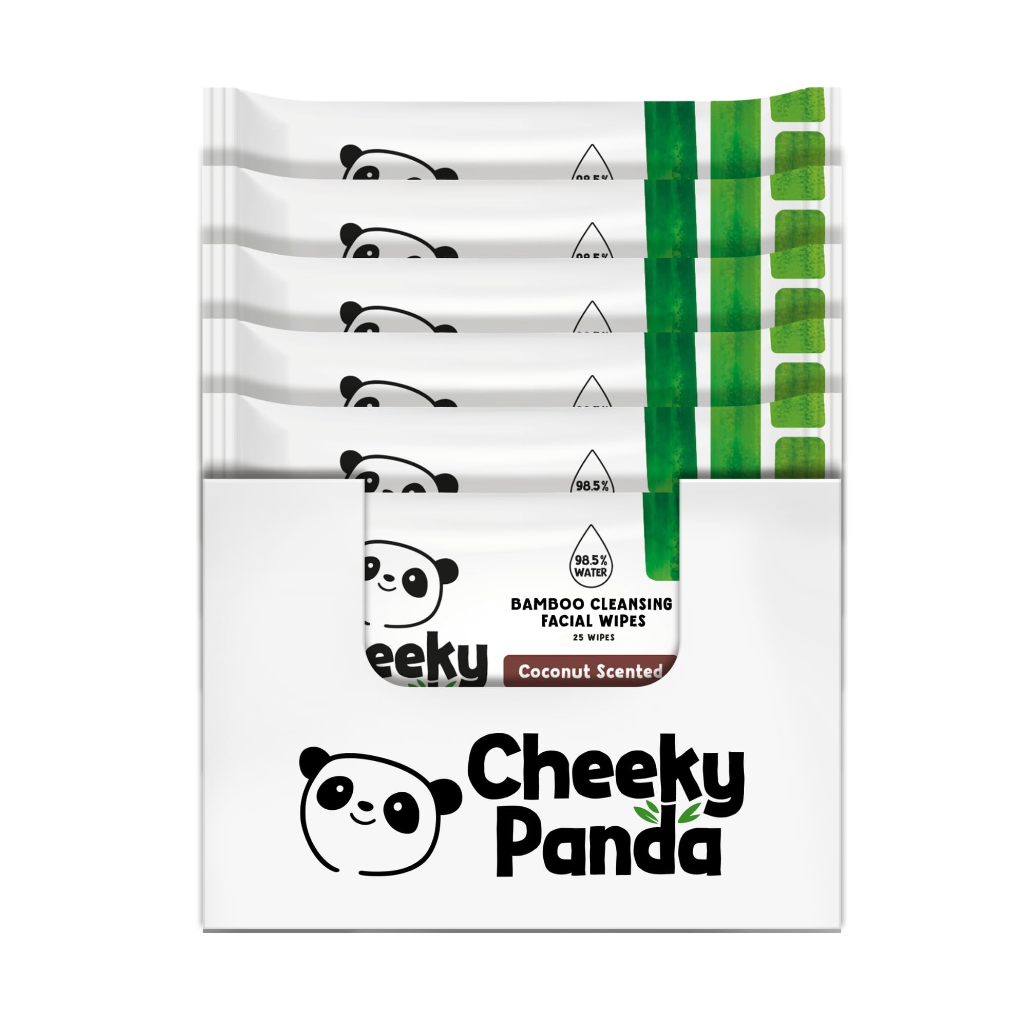 The Cheeky Panda Bamboo Face Cleanser Makeup Remover Wipes Coconut Scented | 6 Packs of 25 | 99% Purified Water | Plant Based & Vegan | Sustainable Alternative