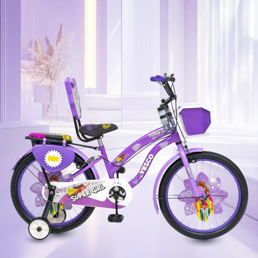 VESCO Super Girl 20T Kids Cycle for Girls | Kids Bike with Training Wheels & EVA Tyres | BMX Bicycle | Rigid Fork | 12 Inch Frame | Ideal for 5–8 Years (Purple)-image-39