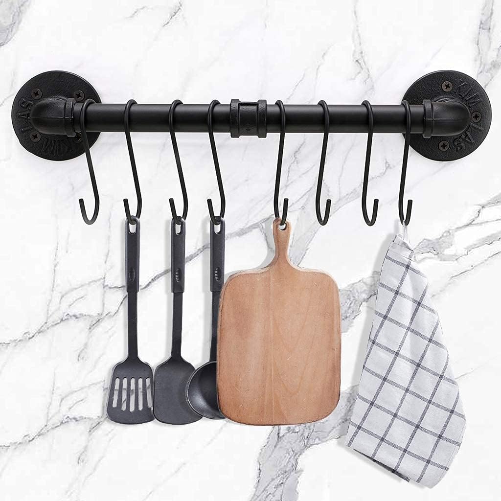 80CM Industrial Pipe Pan Pot Rack with 10-Hooks - Wall Mounted Kitchen Utensils Cookware Hanger Organizer Kitchenware Lid Towels Holder (Size : 80cm)