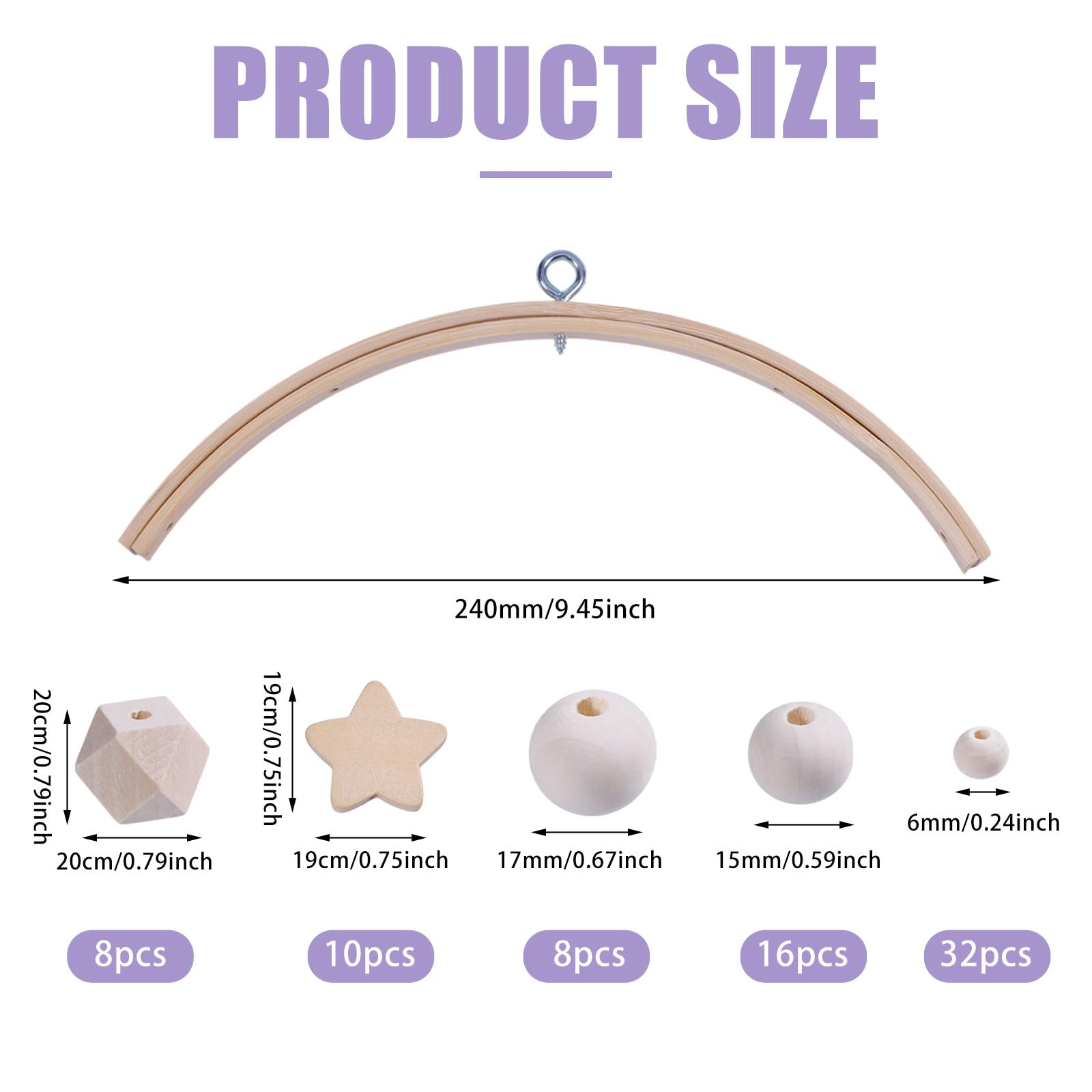 beinkmake Nursery Wooden Frame Handmade Mobile DIY Kit Natural Wood Frame Ornaments Crib Mobile Wind Bed Bell Ceiling Wind Chime Hanging Ornaments, Pentagram