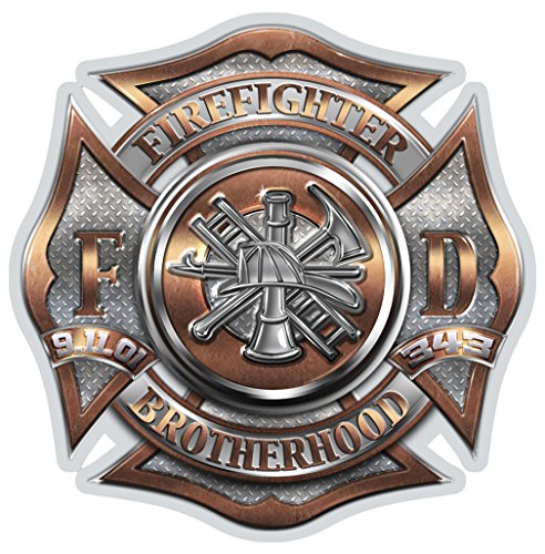 Firefighter Decals, Show Your Pride with Our FIRE DEPT Polished Brass Diamond Plate Patriotic Decals, Perfect for Your Kitchen, Car, Wall or Bike, Gifts for Firefighters (12IN)